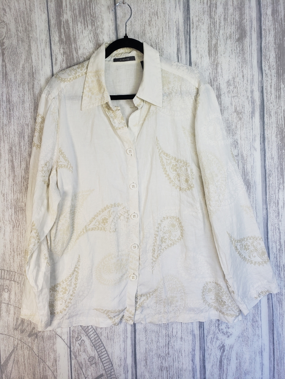 Liz Clayborne Lightweight Linen Cream Paisley Button-Up Shirt Sz 2X
